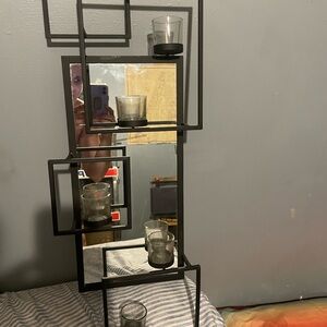 Modern Black Geometric Wall Candle Holder with mirror